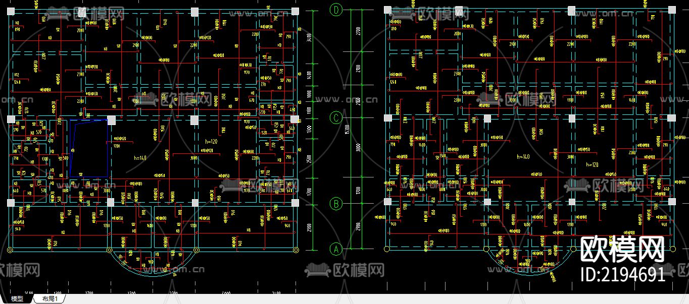 异形柱整套完整CAD施工图下载（渲染图4）