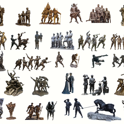  现代党建人物雕塑红军英雄雕塑2d组件su模型 