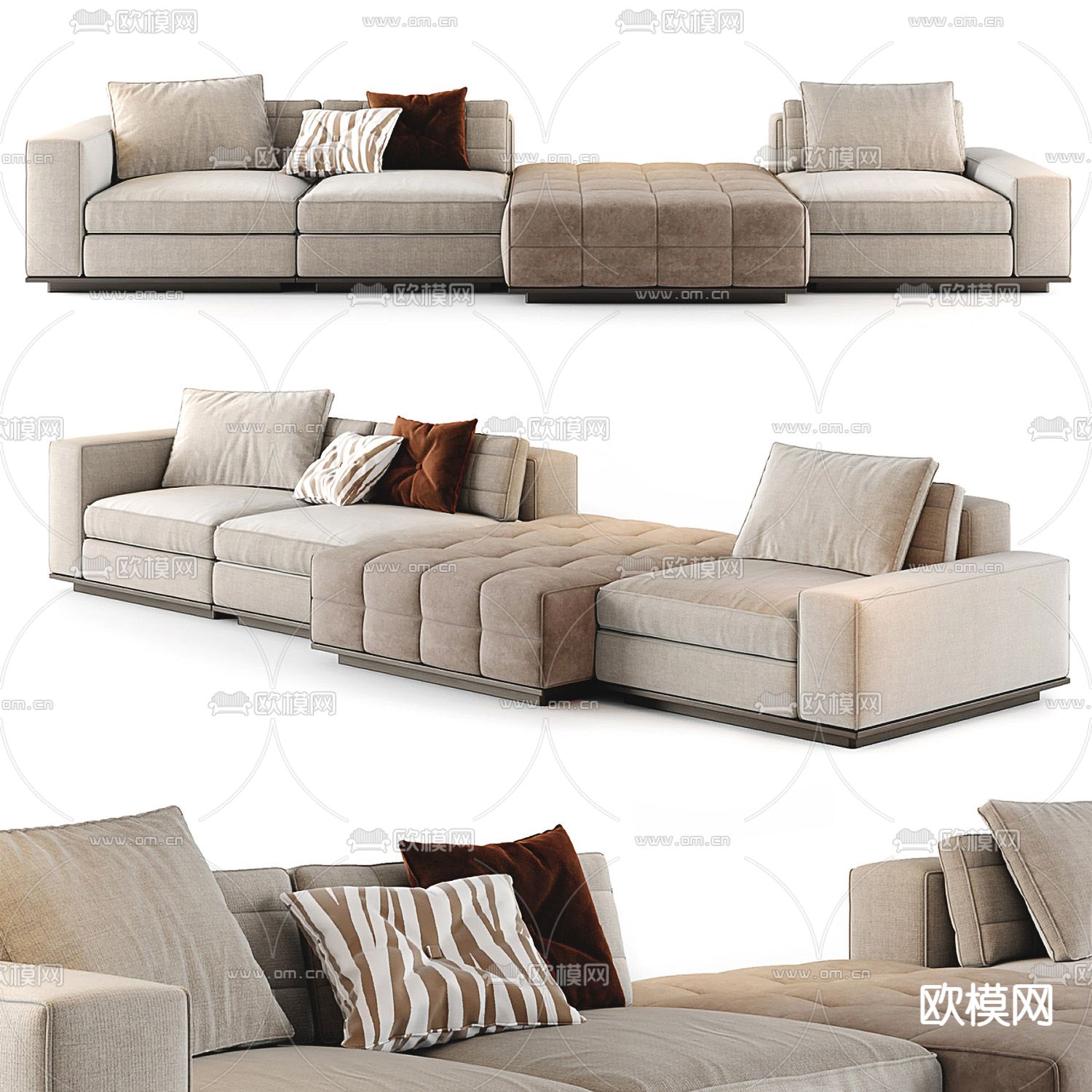 Minotti Lawrence现代浅杏色布艺多人沙发3d模型下载（渲染图1）