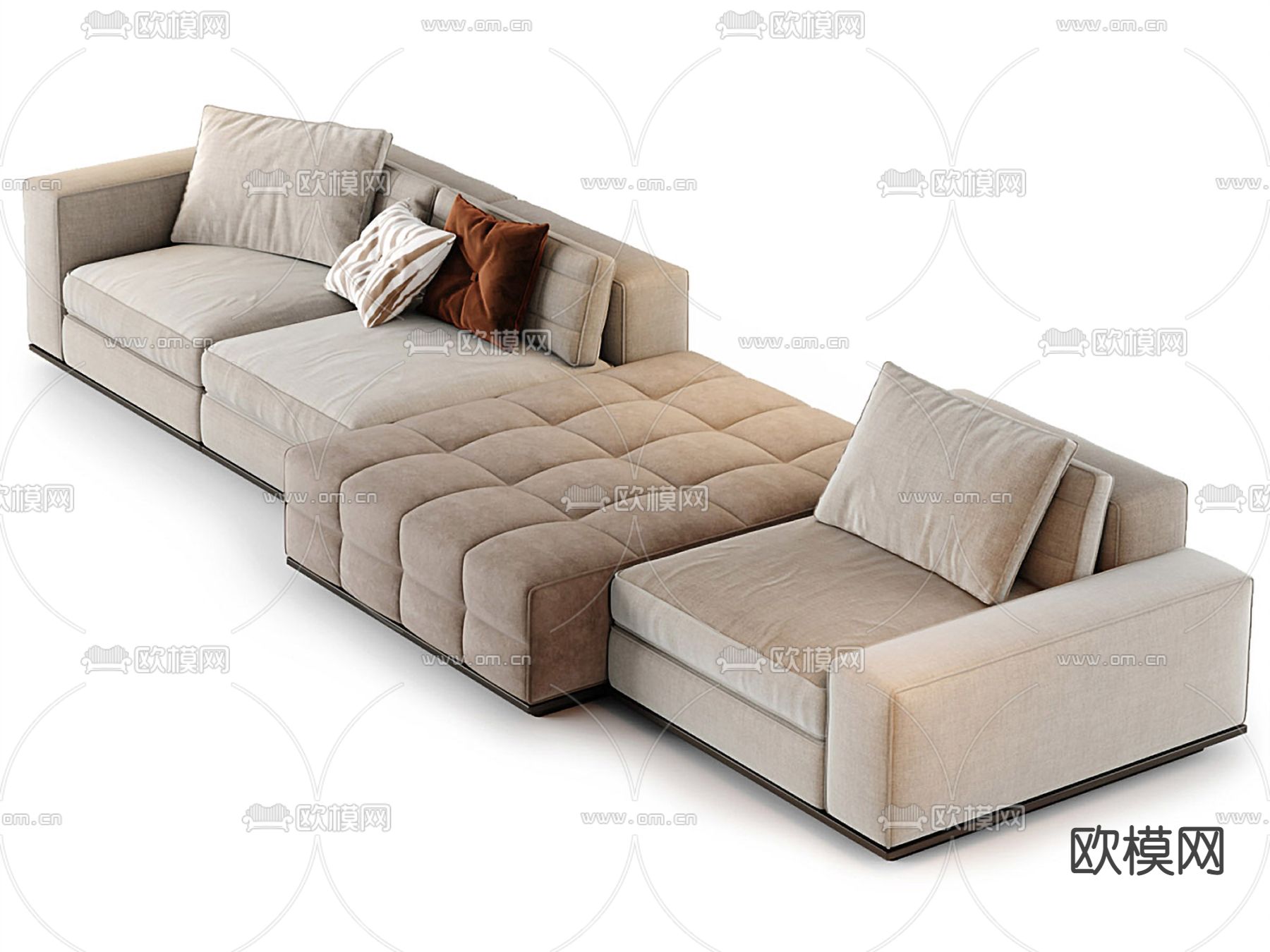 Minotti Lawrence现代浅杏色布艺多人沙发3d模型下载（渲染图2）