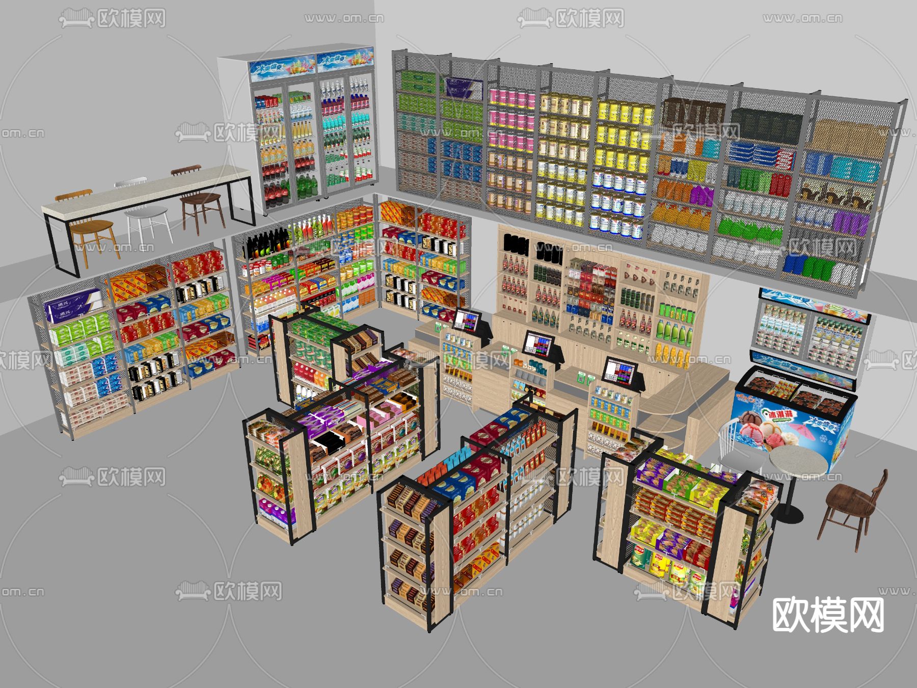 现代超市货架商品货架su模型下载（渲染图2）