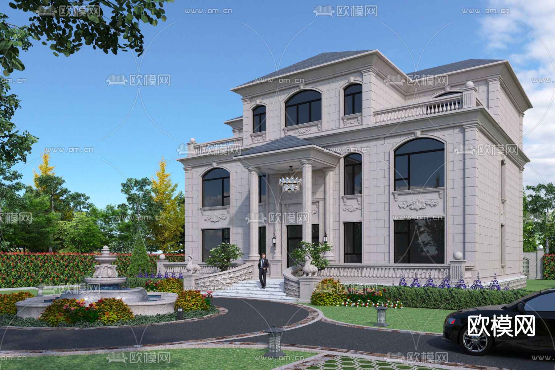 欧式别墅外观su模型下载（渲染图1）