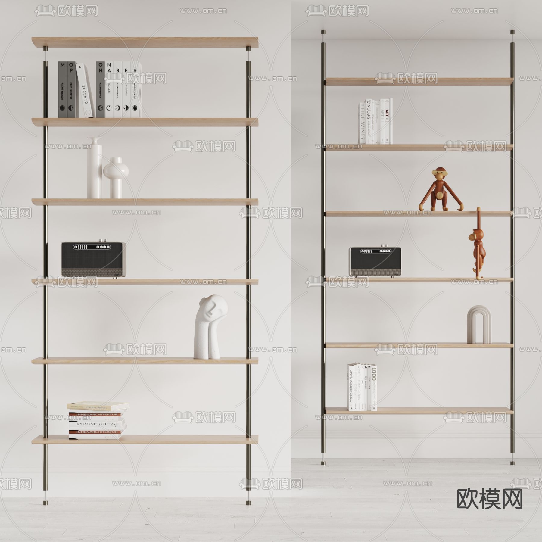 现代书架置物架3d模型下载