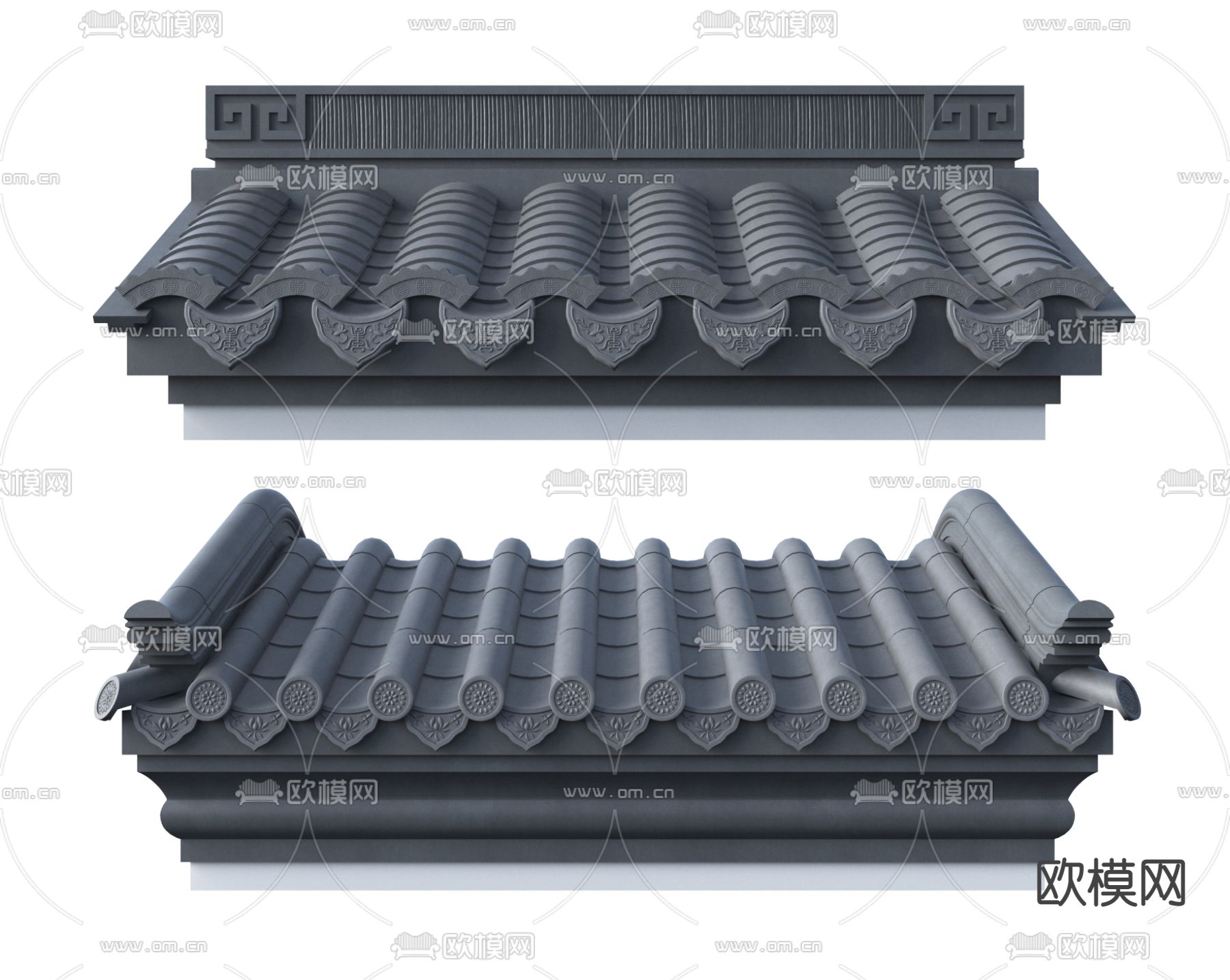 新中式门头屋檐建筑构件3d模型下载（渲染图1）