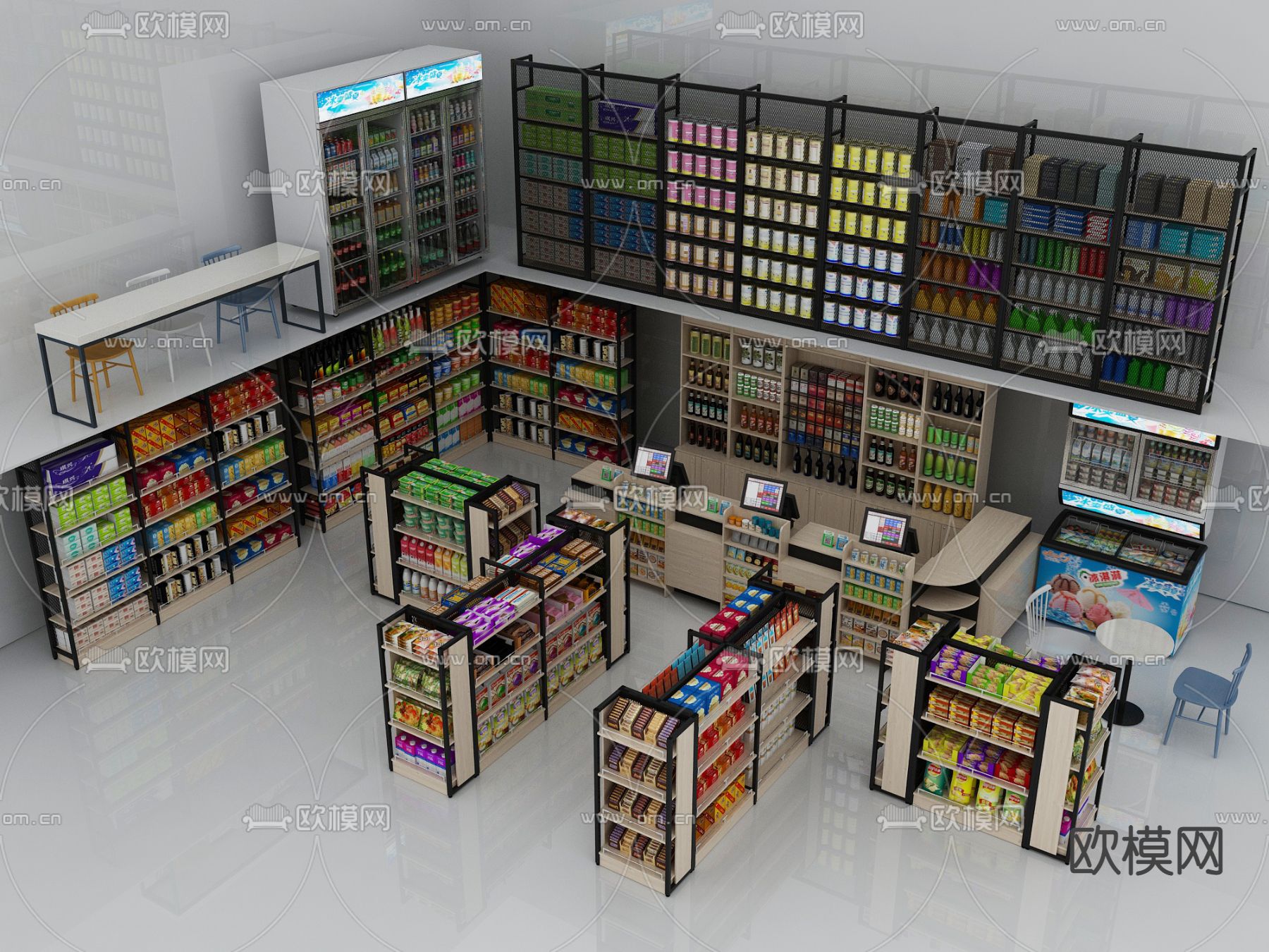 现代超市货架商品货架su模型下载（渲染图1）