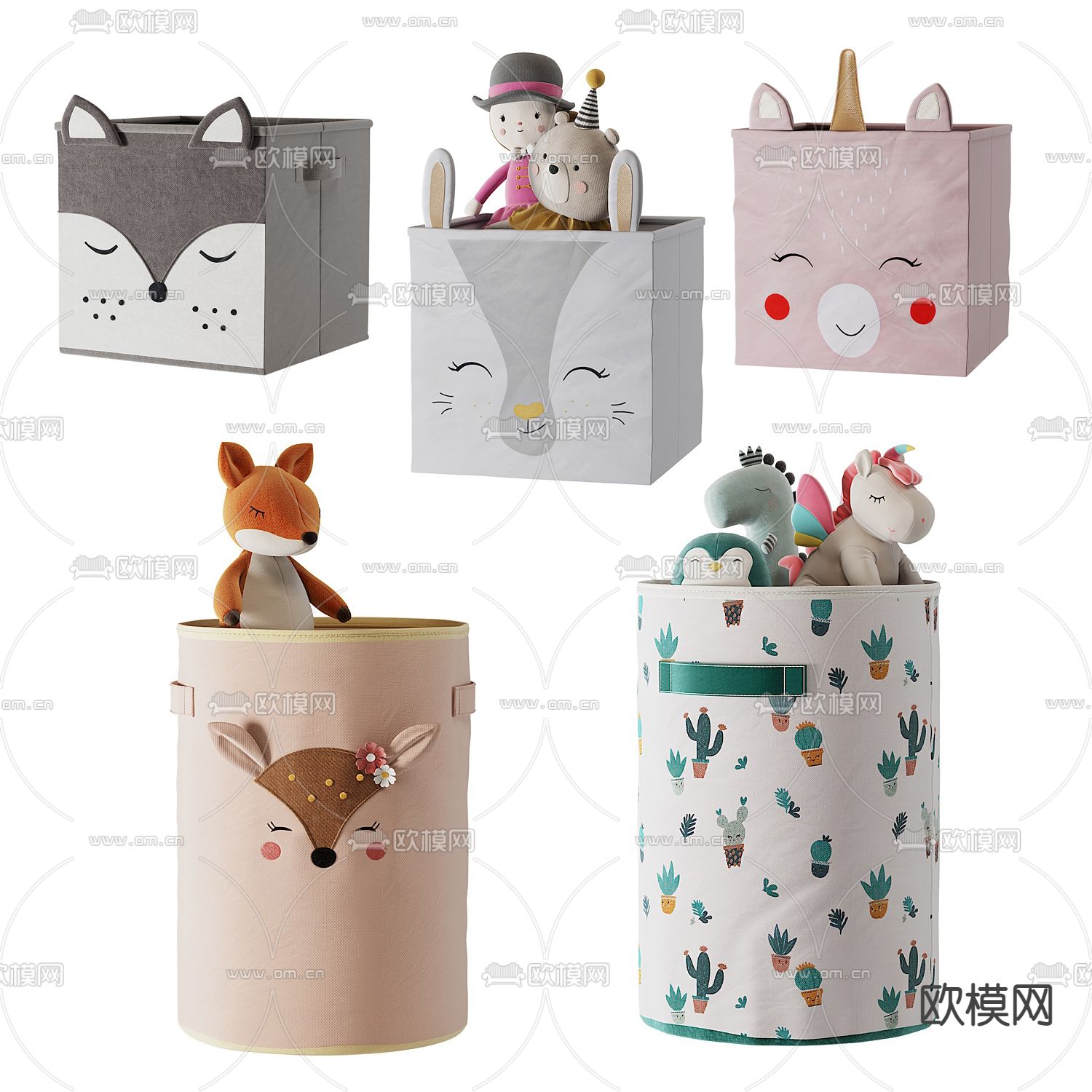 现代儿童玩具收纳筐su模型下载（渲染图1）