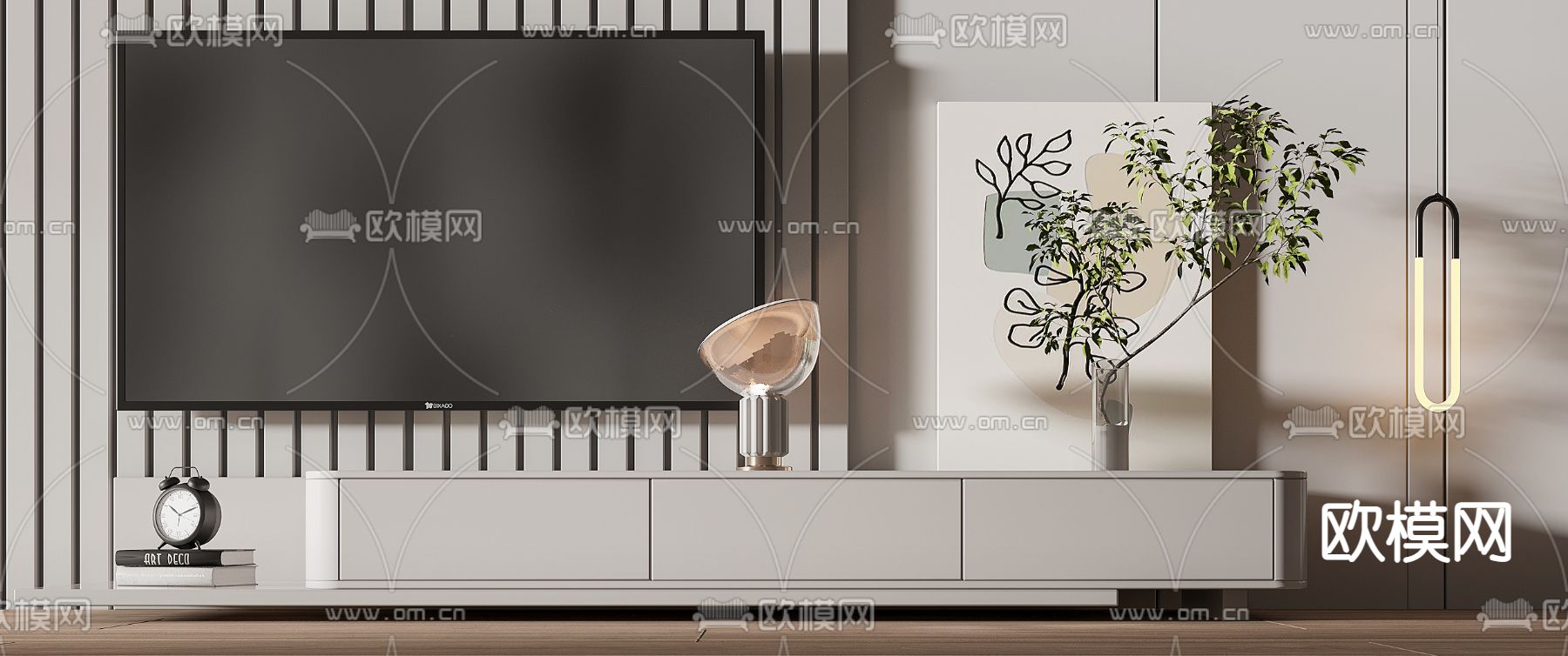 现代烤漆电视柜su模型下载（渲染图1）