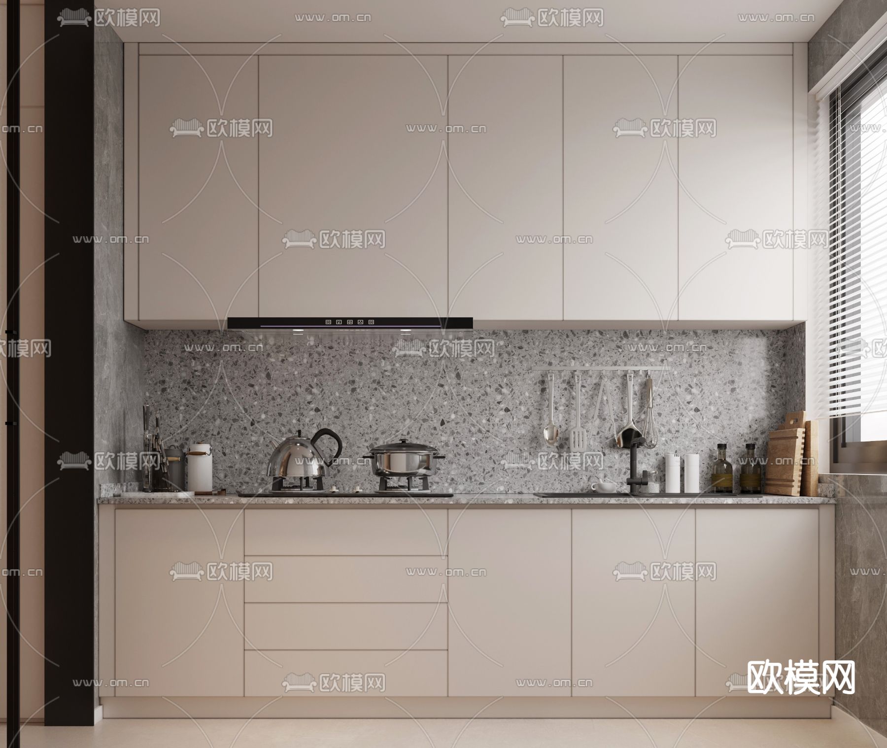 现代厨房橱柜su模型下载（渲染图1）