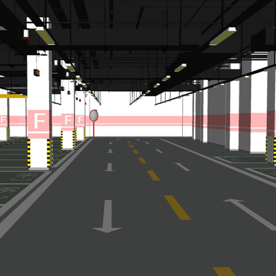  现代停车场地下车库su模型 