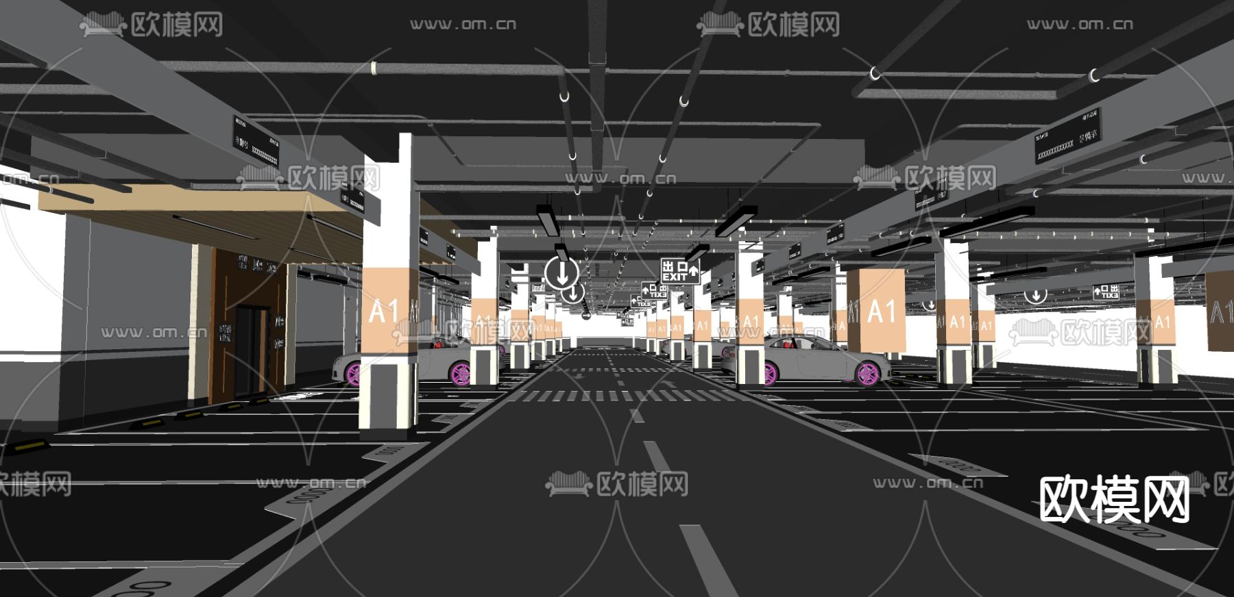 现代地下停车场su模型