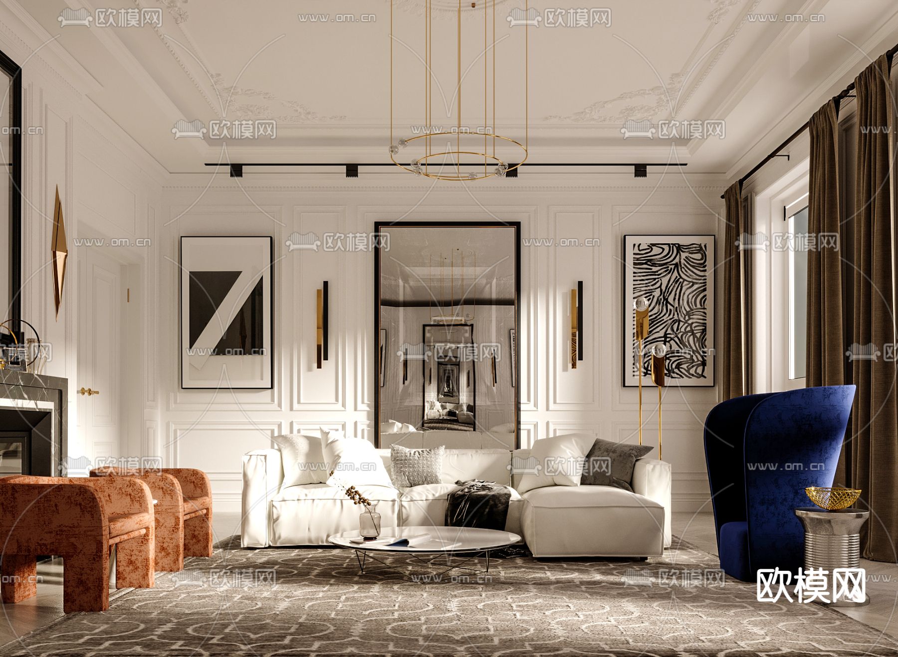 美式轻奢客厅3d模型下载