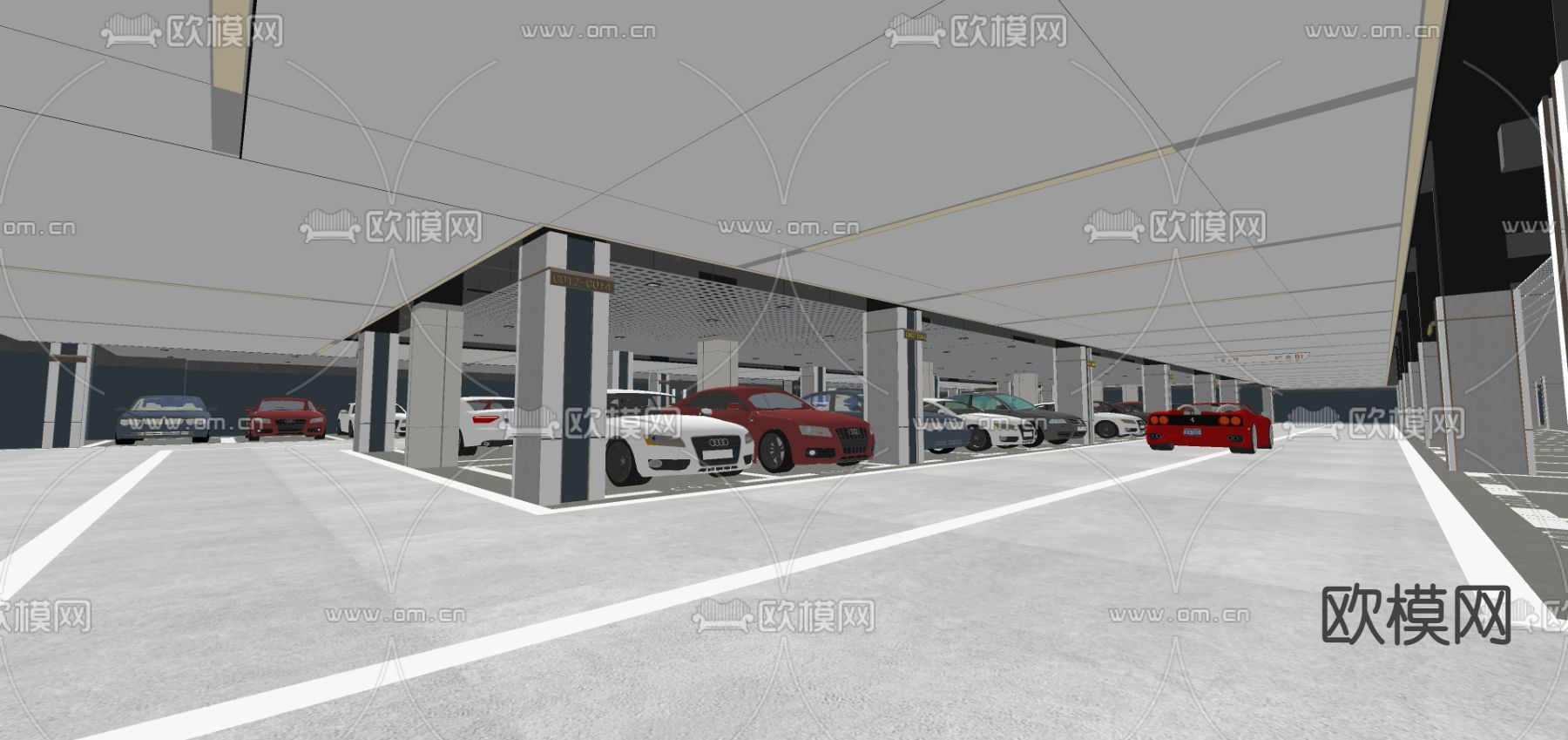 现代停车场地下车库su模型下载（渲染图3）