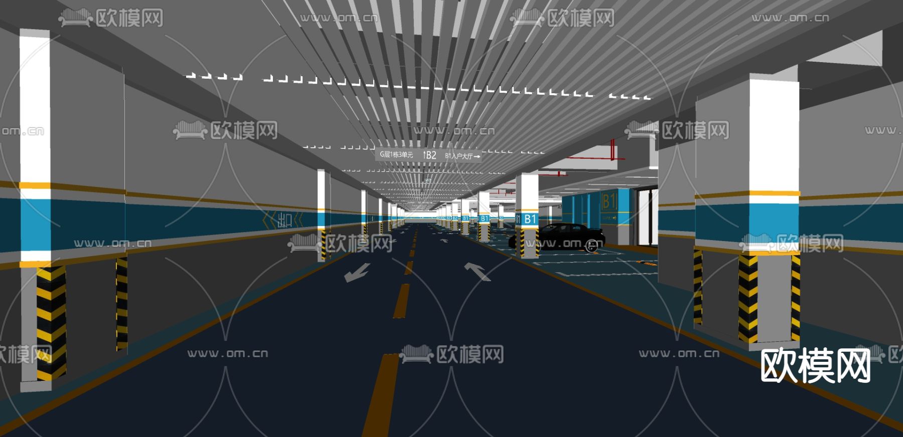 现代停车场地下车库su模型