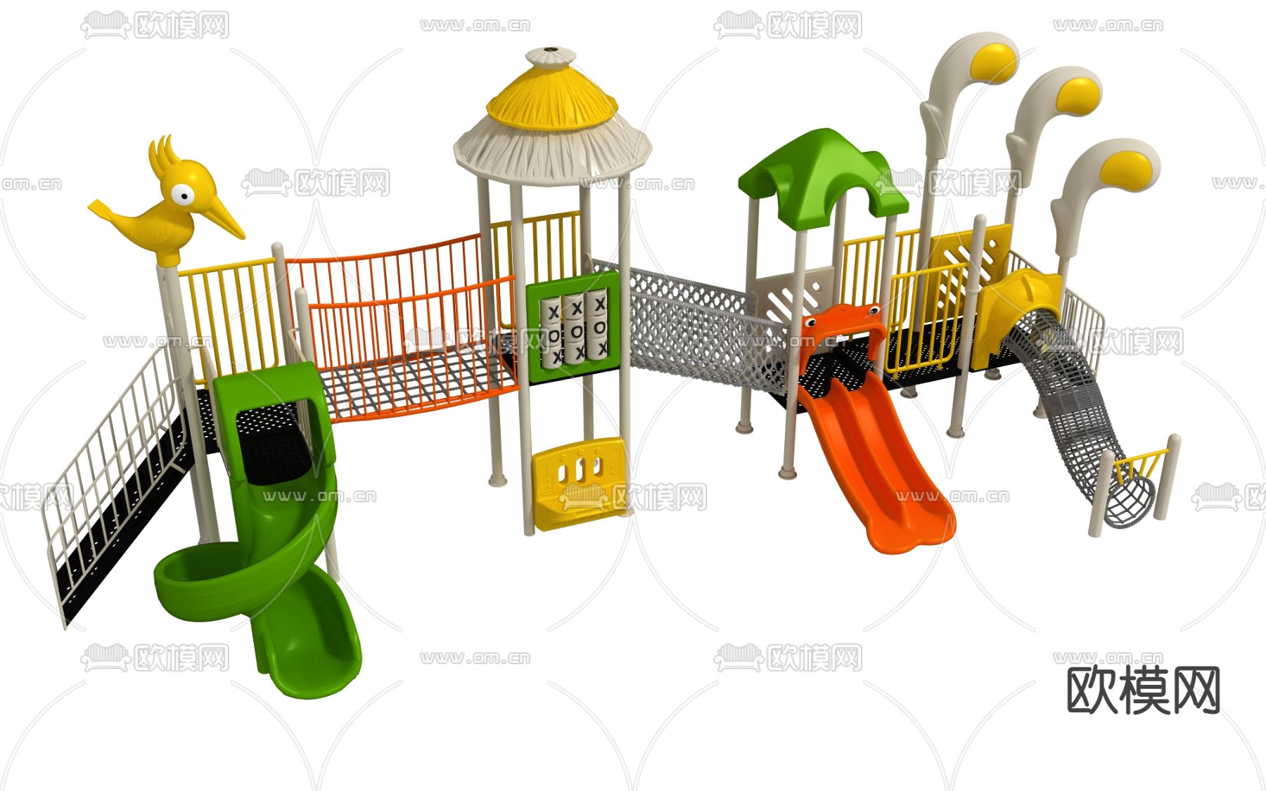 现代儿童滑梯游乐设备3d模型下载（渲染图1）