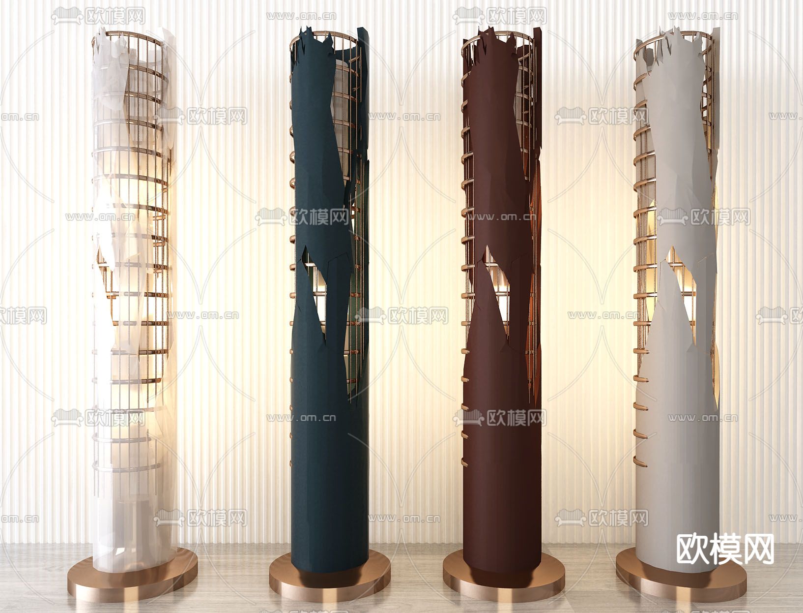 新中式圆柱形落地灯3d模型下载