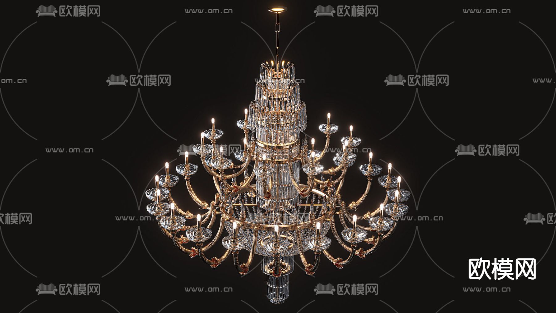 欧式古典金属雕花水晶豪华艺术吊灯免费3d模型下载_ID12033300_3dmax免费模型-欧模网