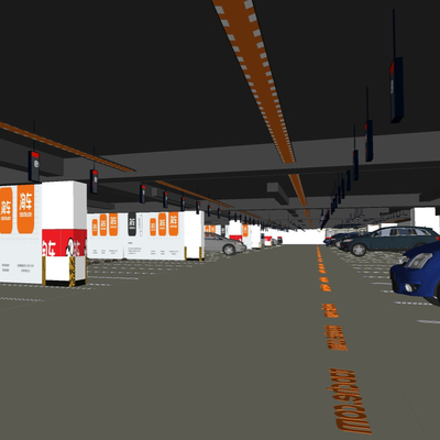 现代停车场地下车库su模型