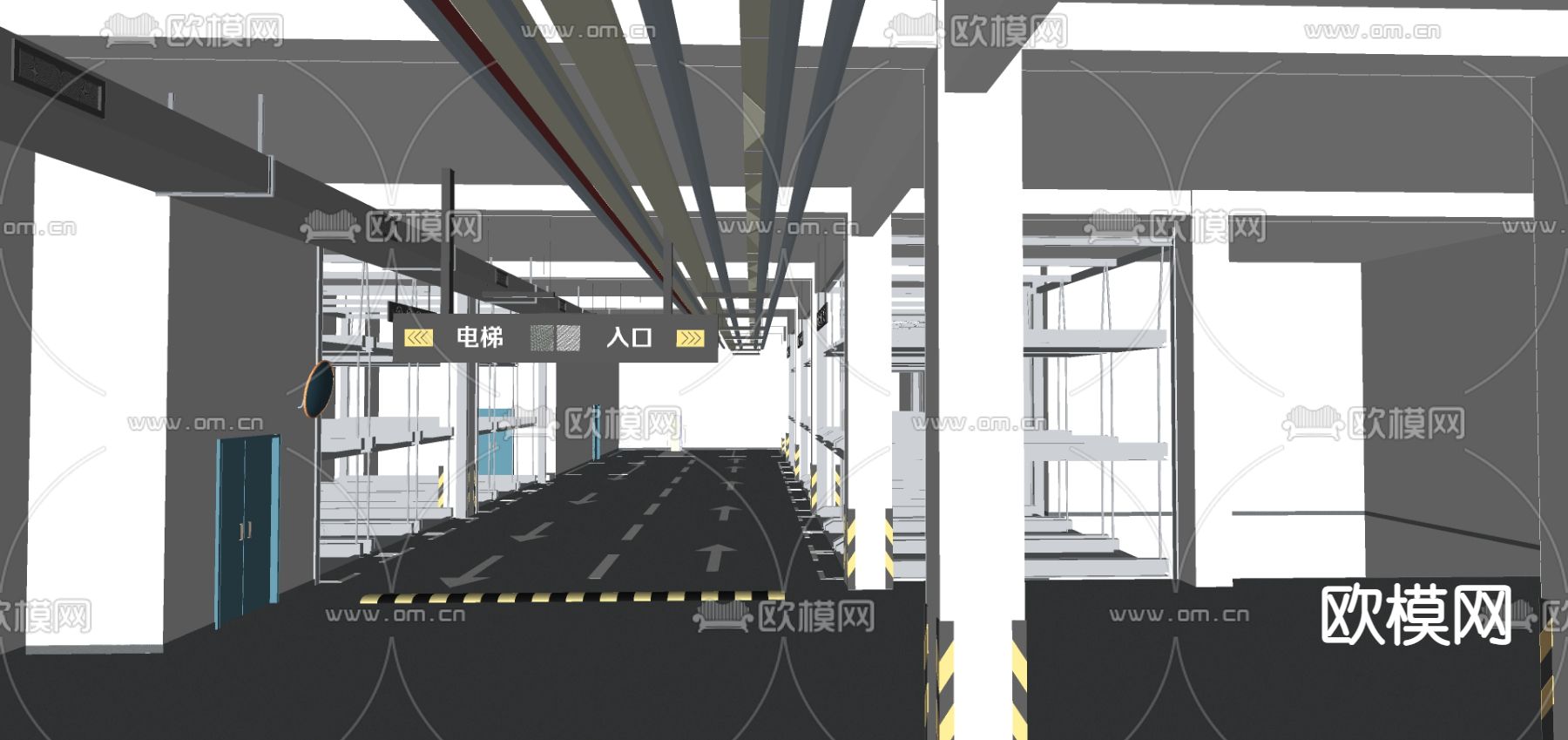现代停车场地下车库su模型