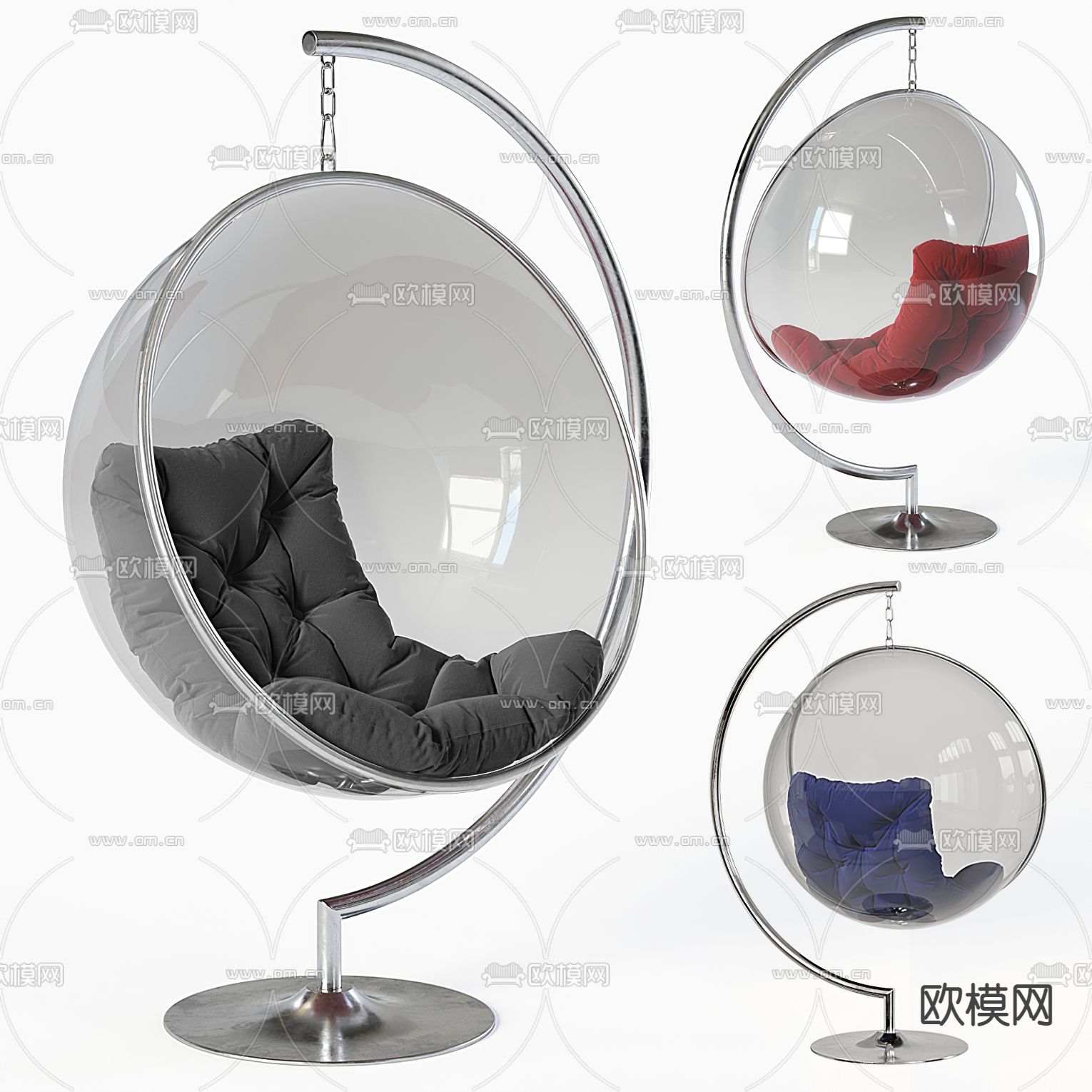 现代玻璃半球吊椅3d模型