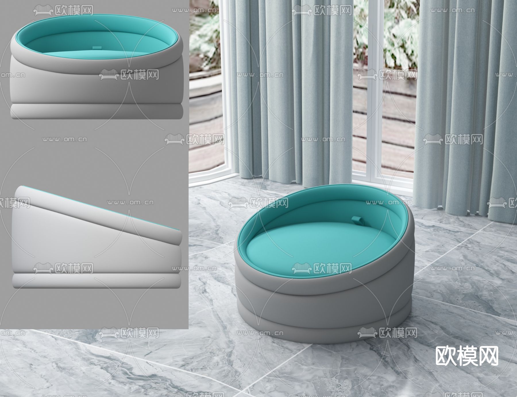 现代圆形多功能储物沙发3d模型下载（渲染图3）