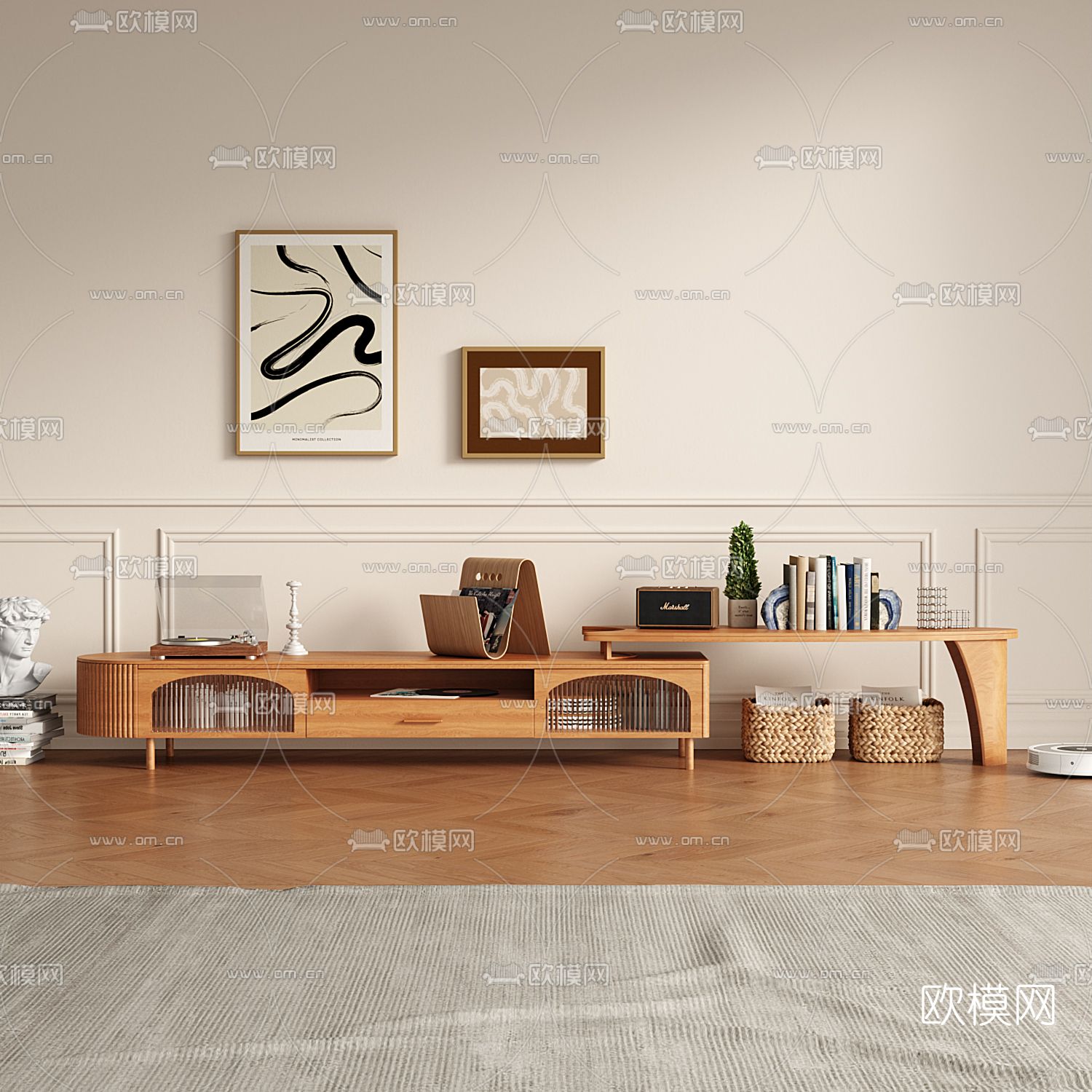 北欧实木电视柜3d模型下载