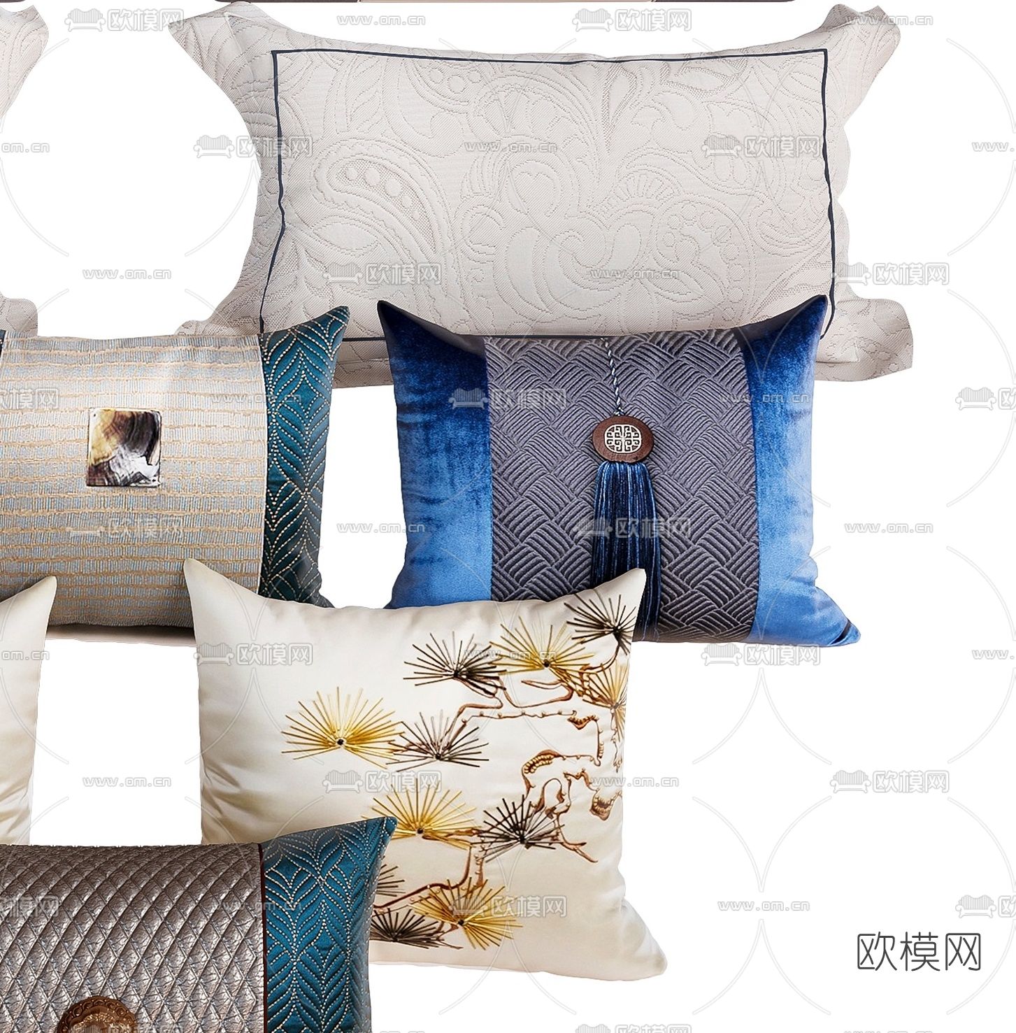 新中式花纹抱枕3d模型下载（渲染图3）