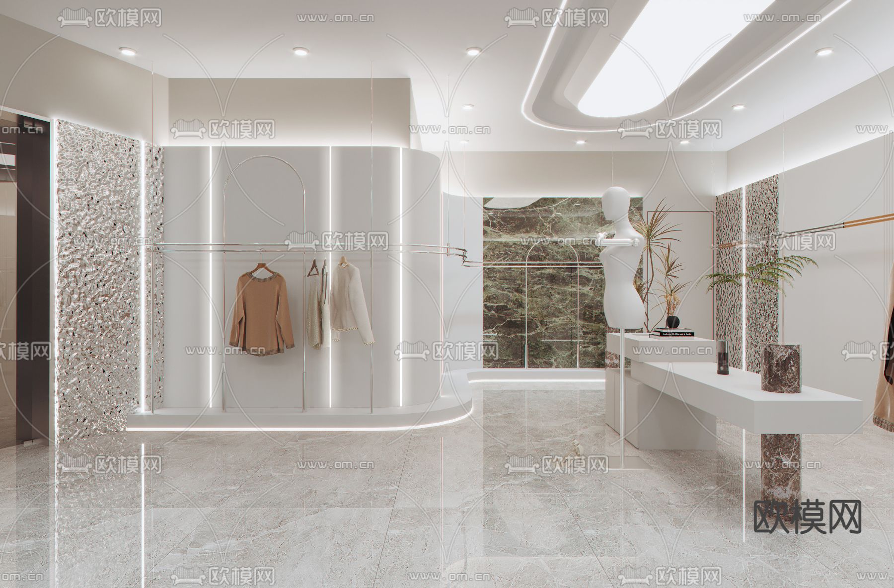 现代轻奢女装服装店su模型下载（渲染图2）