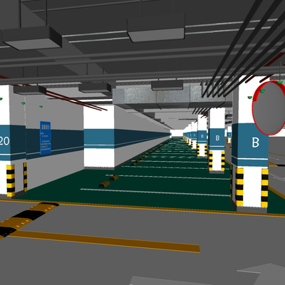  现代地下车库停车场su模型 