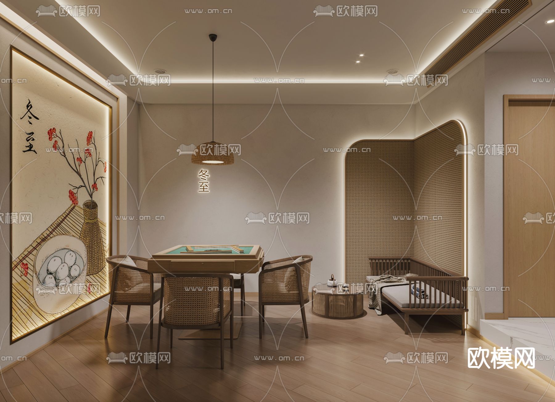 侘寂风棋牌室3d模型下载（渲染图2）