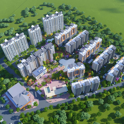  现代住宅小区鸟瞰su模型 