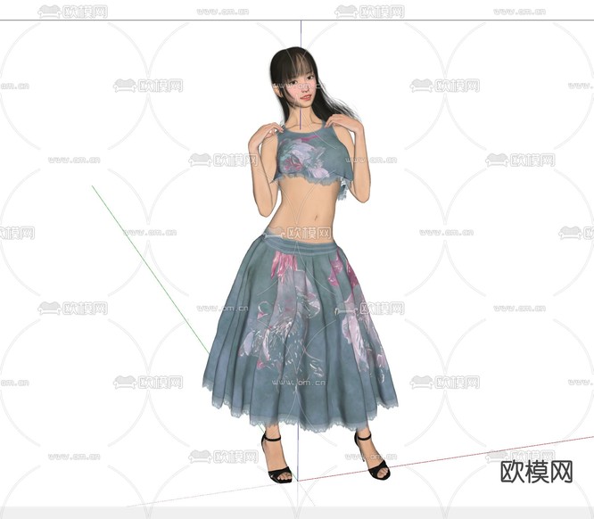 现代美女人物su模型下载(渲染图2)