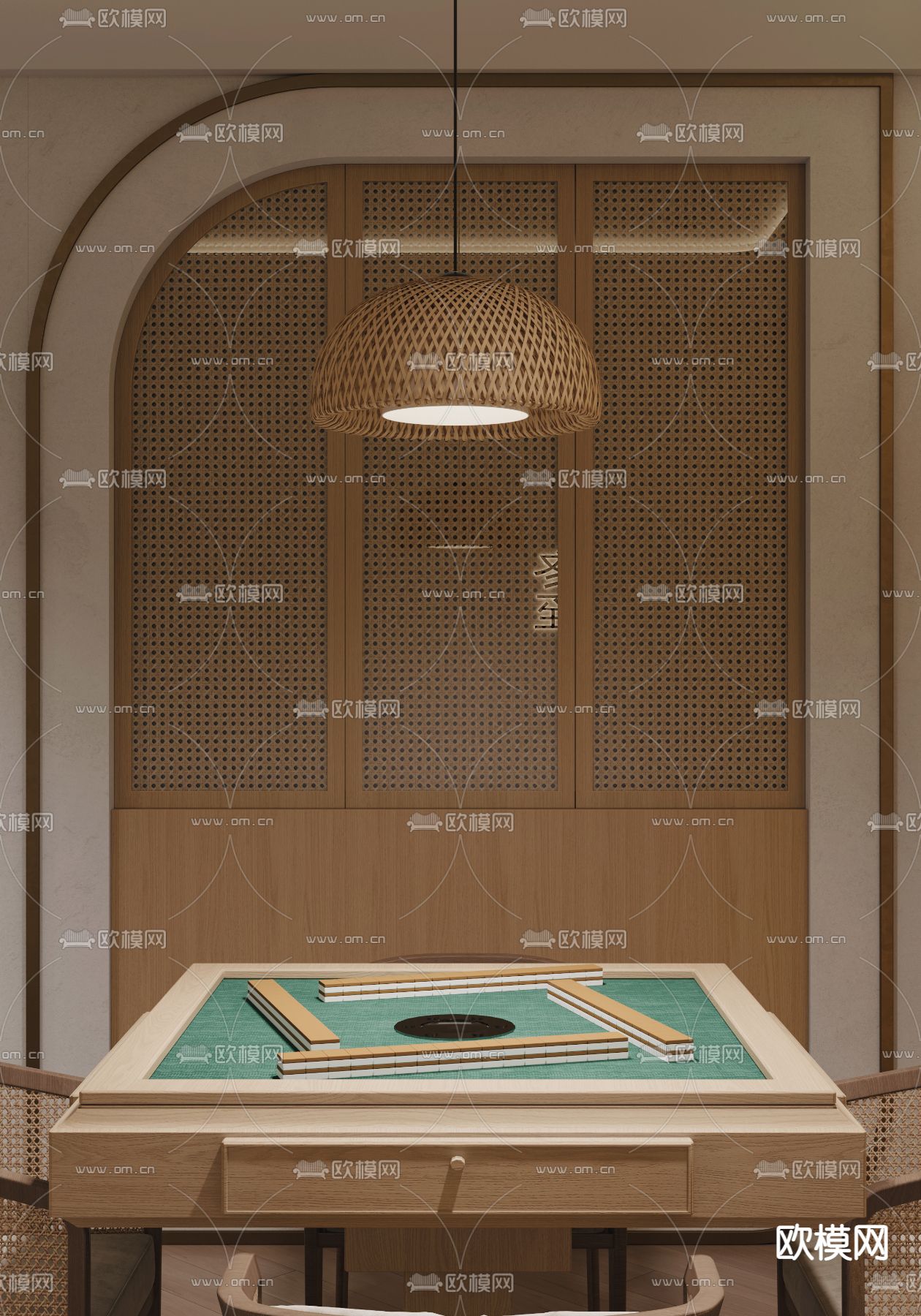 侘寂风棋牌室3d模型下载（渲染图3）