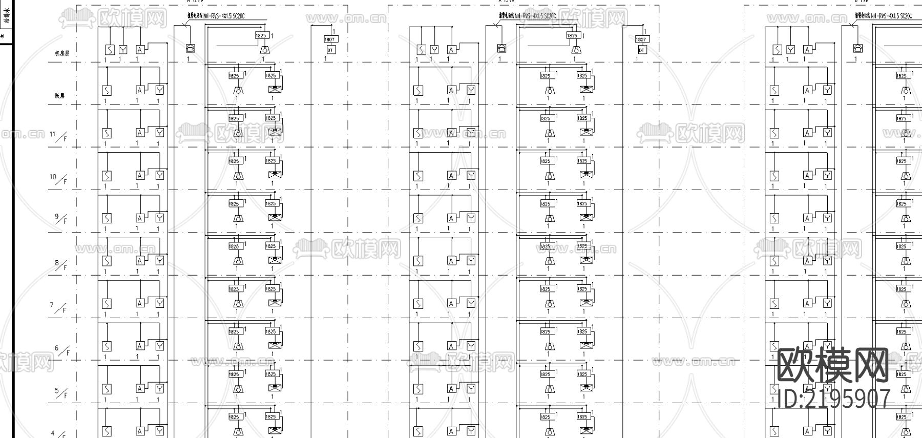 小高层及小区地下室火灾报警系统CAD施工图下载（渲染图3）