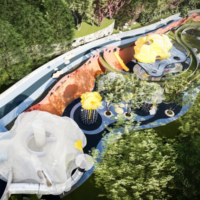  现代户外公园儿童游乐区su模型 