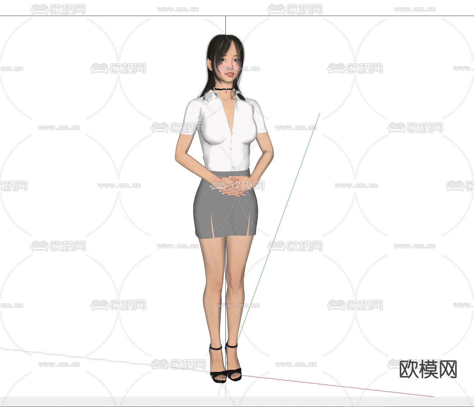 现代美女人物su模型下载（渲染图2）