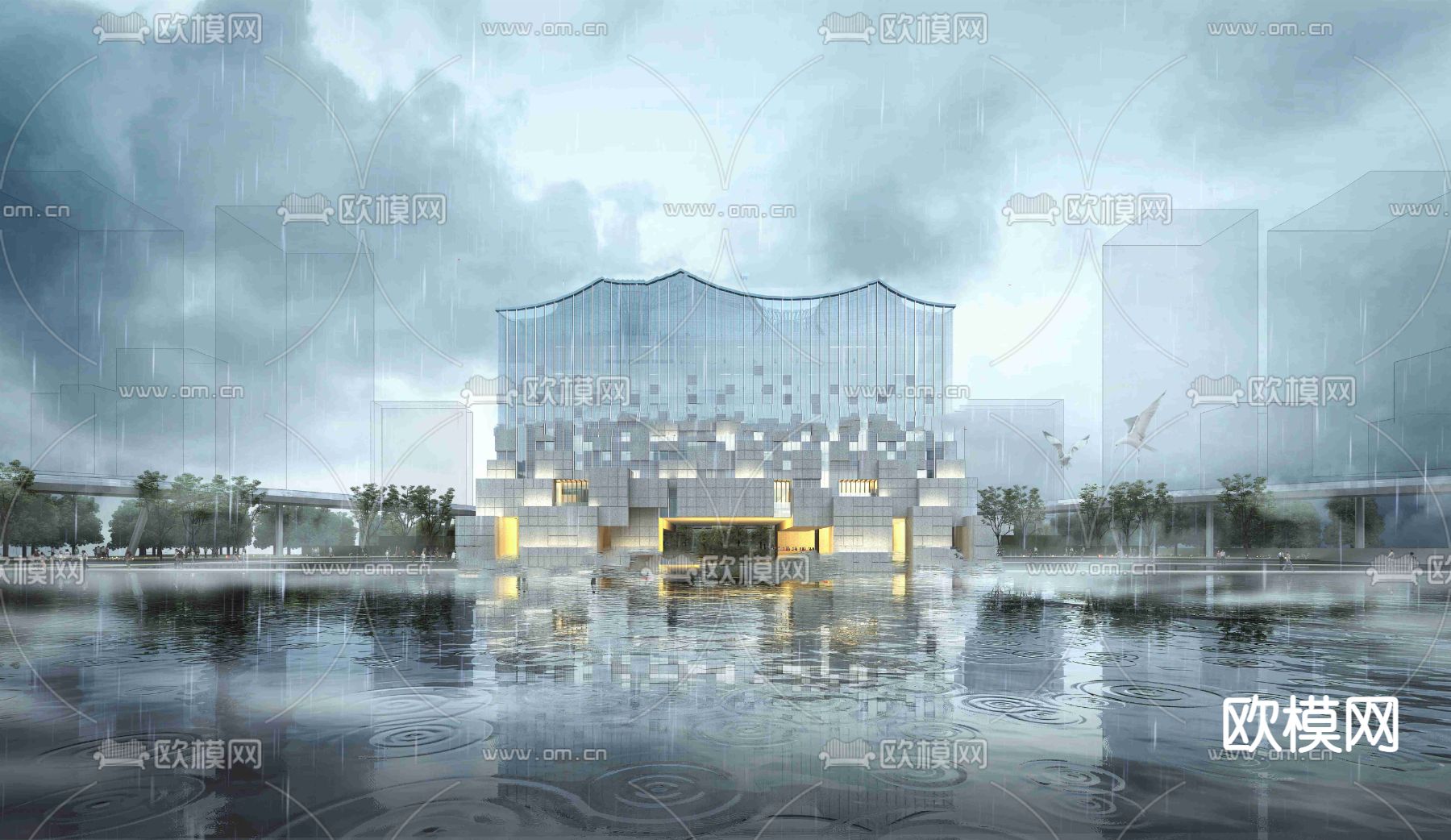 现代城市会展中心鸟瞰su模型下载（渲染图6）