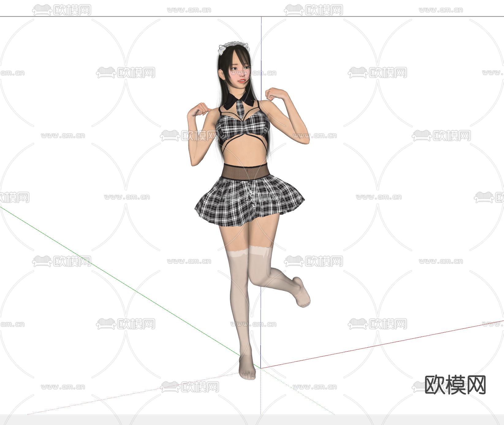 现代美女人物su模型下载（渲染图2）