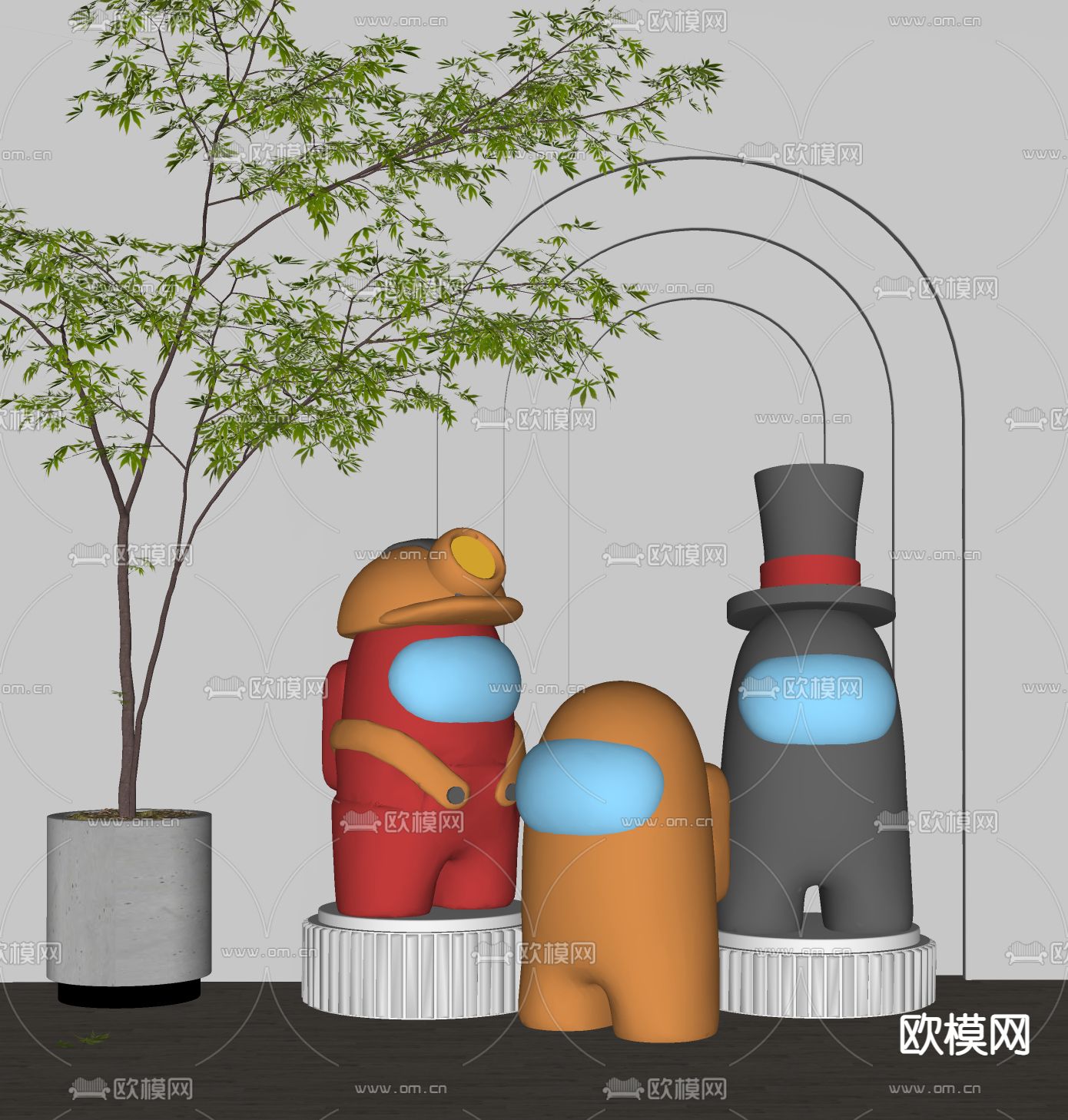 现代Among Us潮玩雕塑摆件su模型下载（渲染图2）