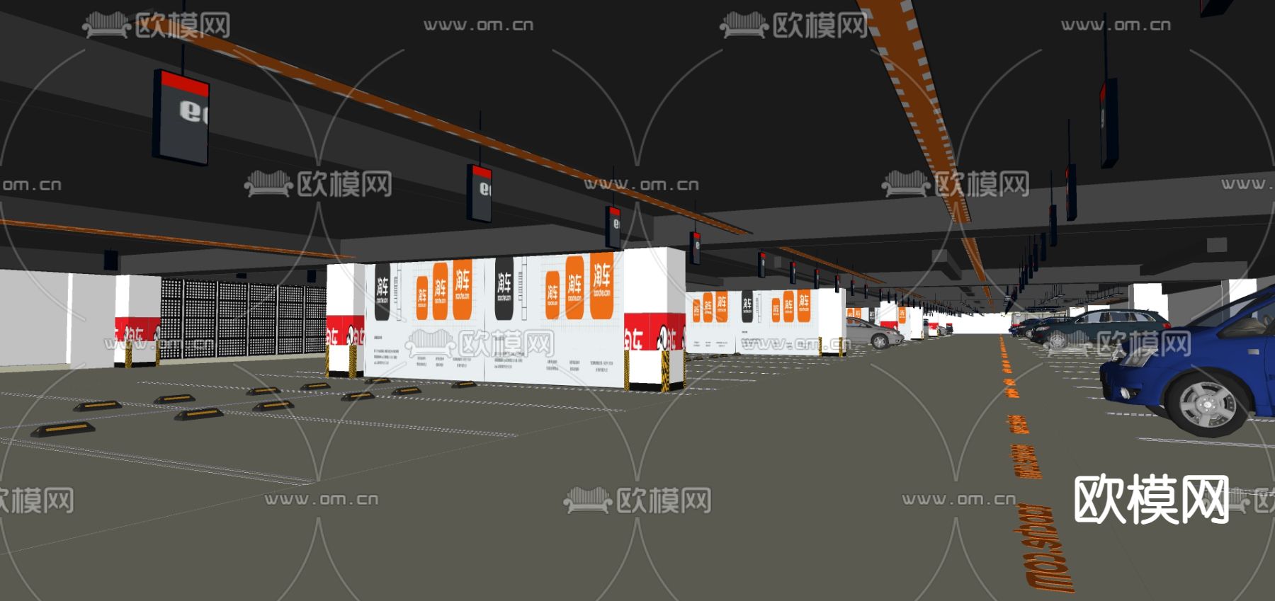 现代停车场地下车库su模型