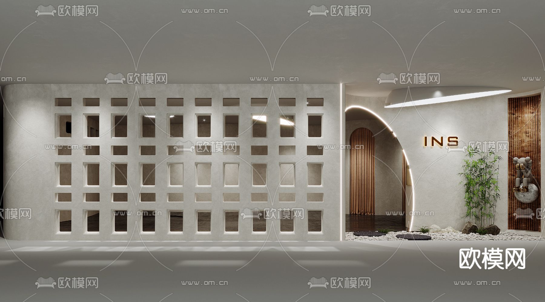 侘寂风服装店门面su模型下载（渲染图1）