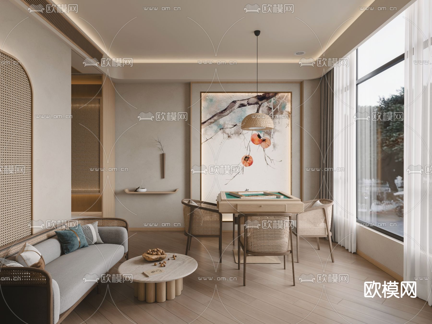 侘寂风棋牌室3d模型下载（渲染图2）