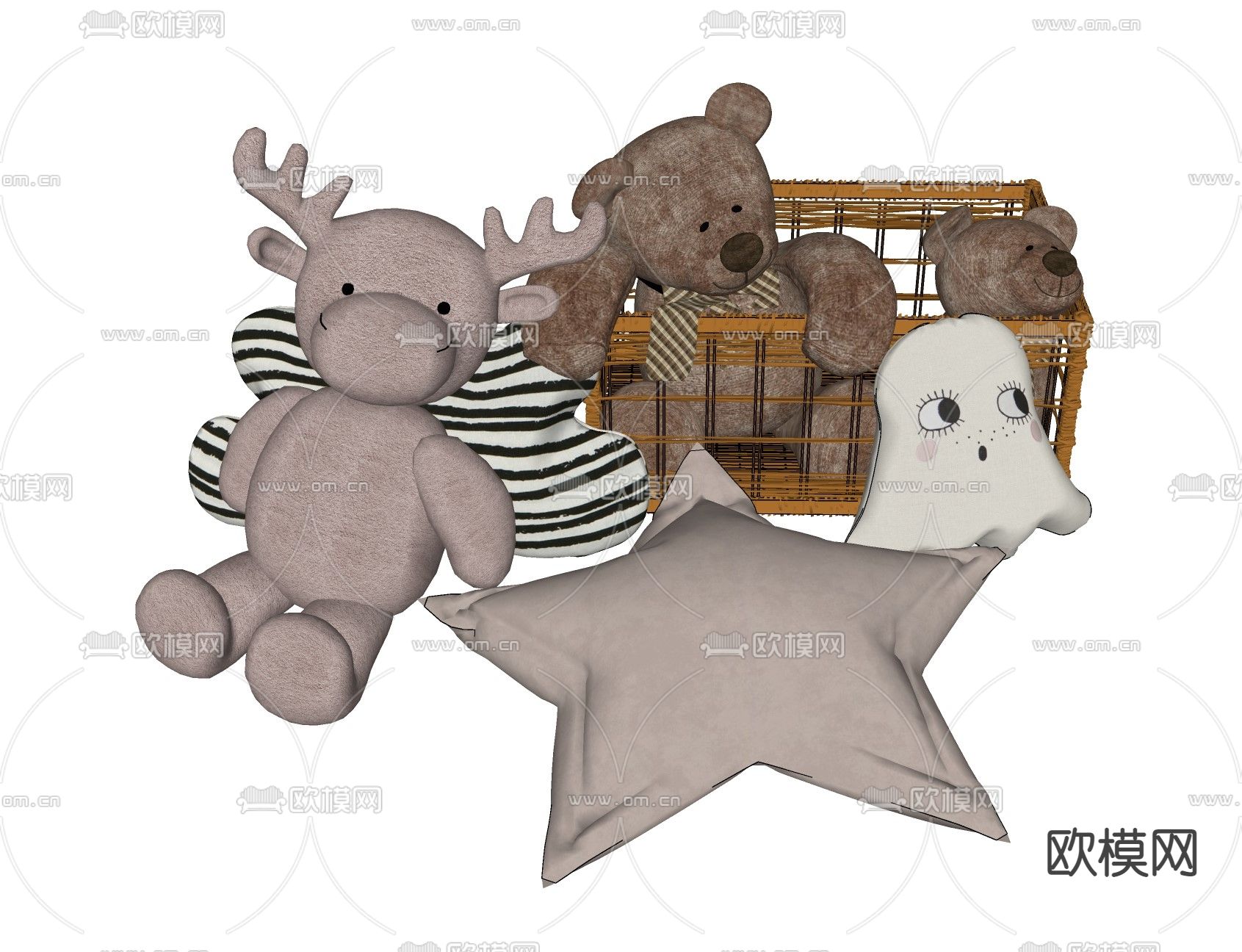 现代公仔毛绒玩具su模型下载（渲染图2）