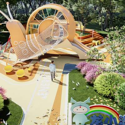  现代蜗牛滑梯儿童游乐园su模型 