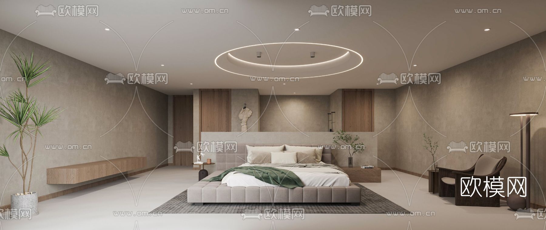 侘寂酒店大床房客房3d模型下载