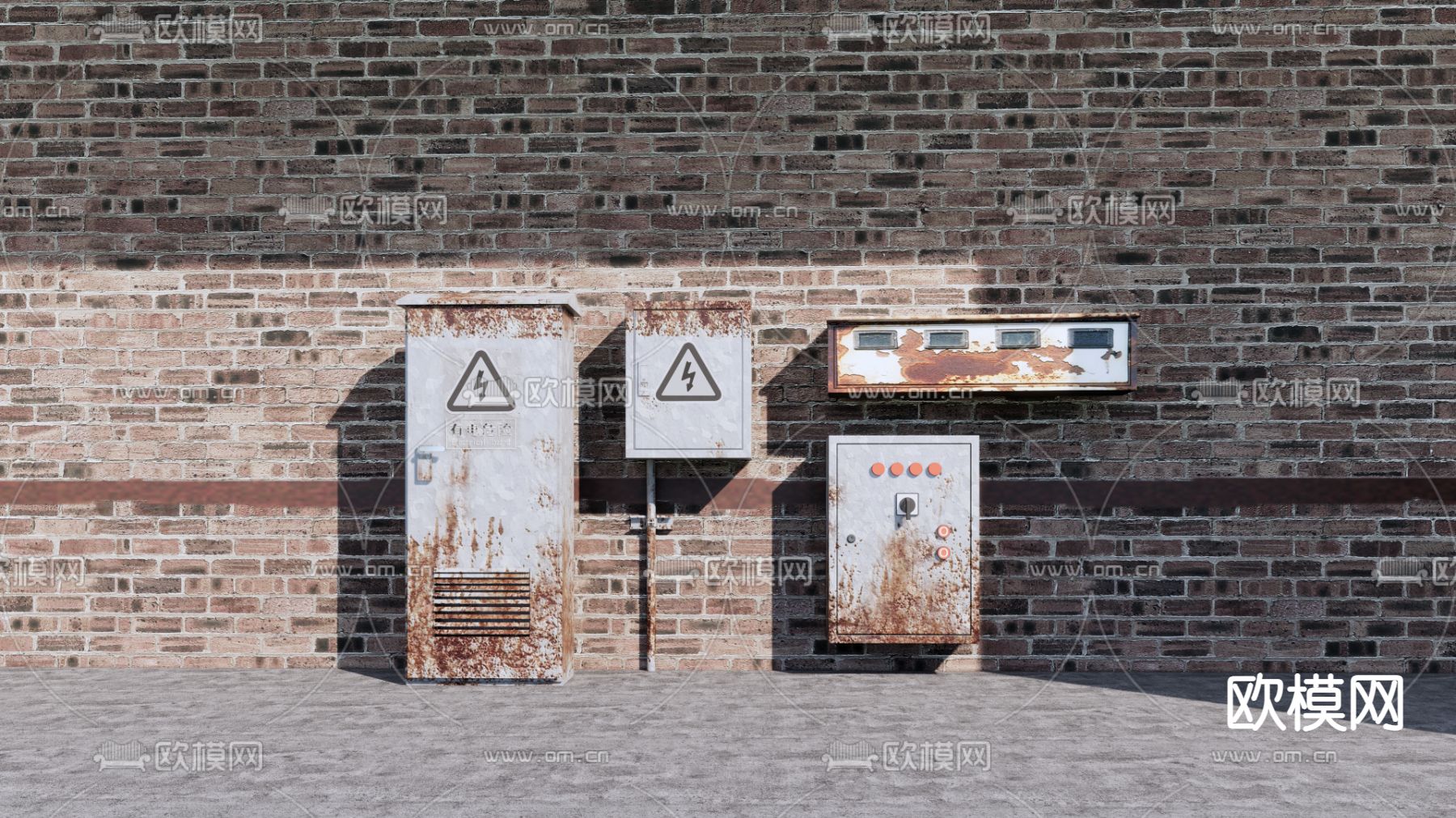 工业风旧电箱电表su模型下载（渲染图1）