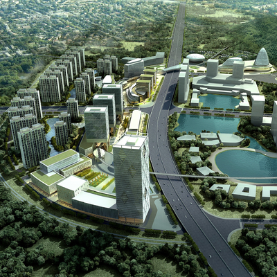  现代办公楼鸟瞰su模型 