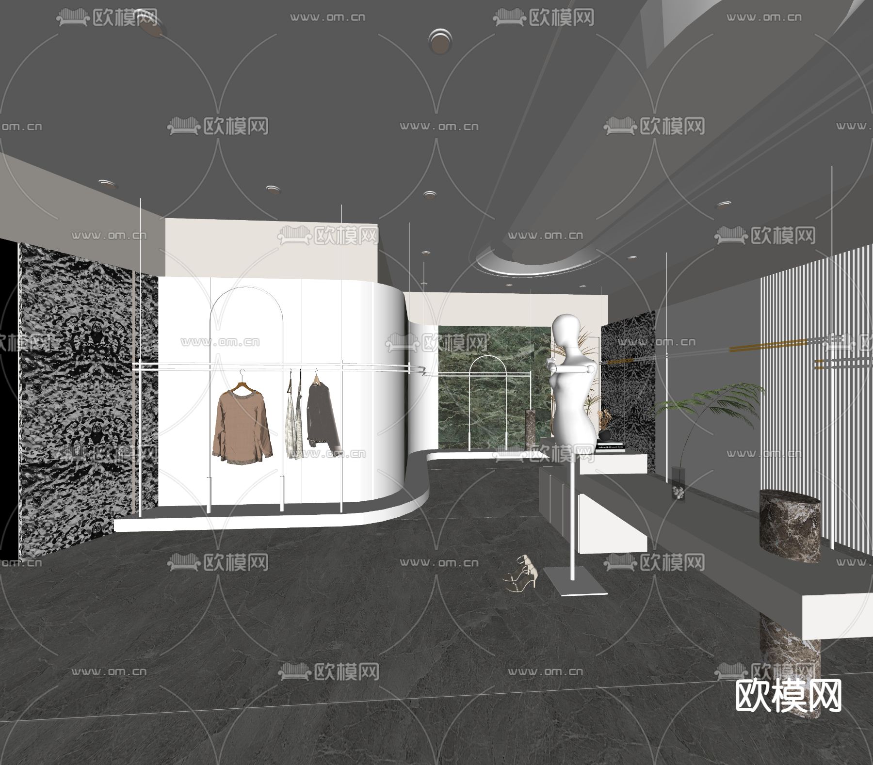 现代轻奢女装服装店su模型下载（渲染图3）