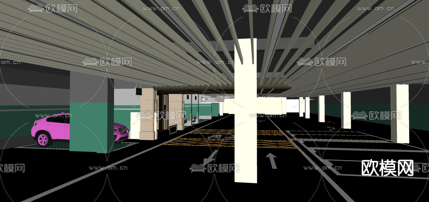 现代停车场地下车库su模型