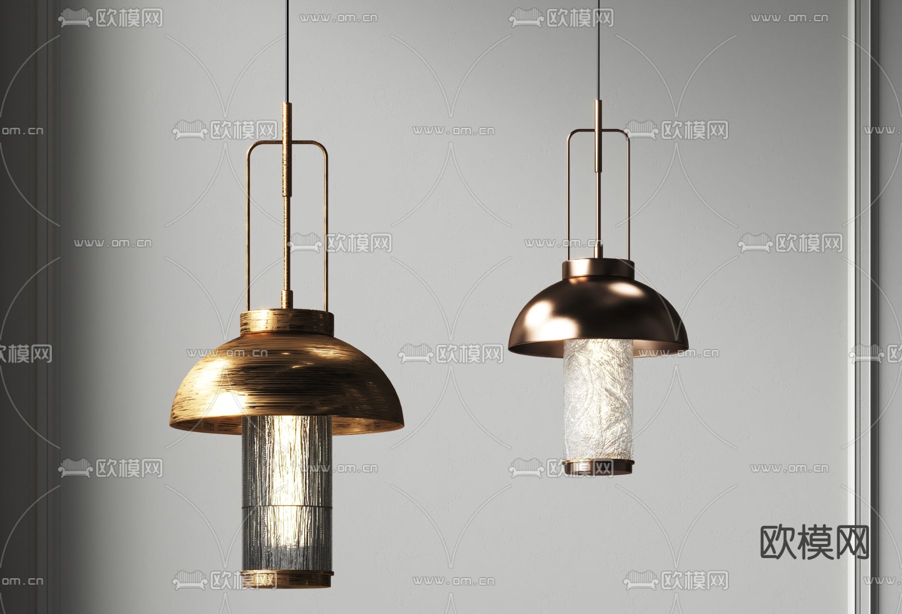 现代金属灯罩柱形吊灯3d模型下载