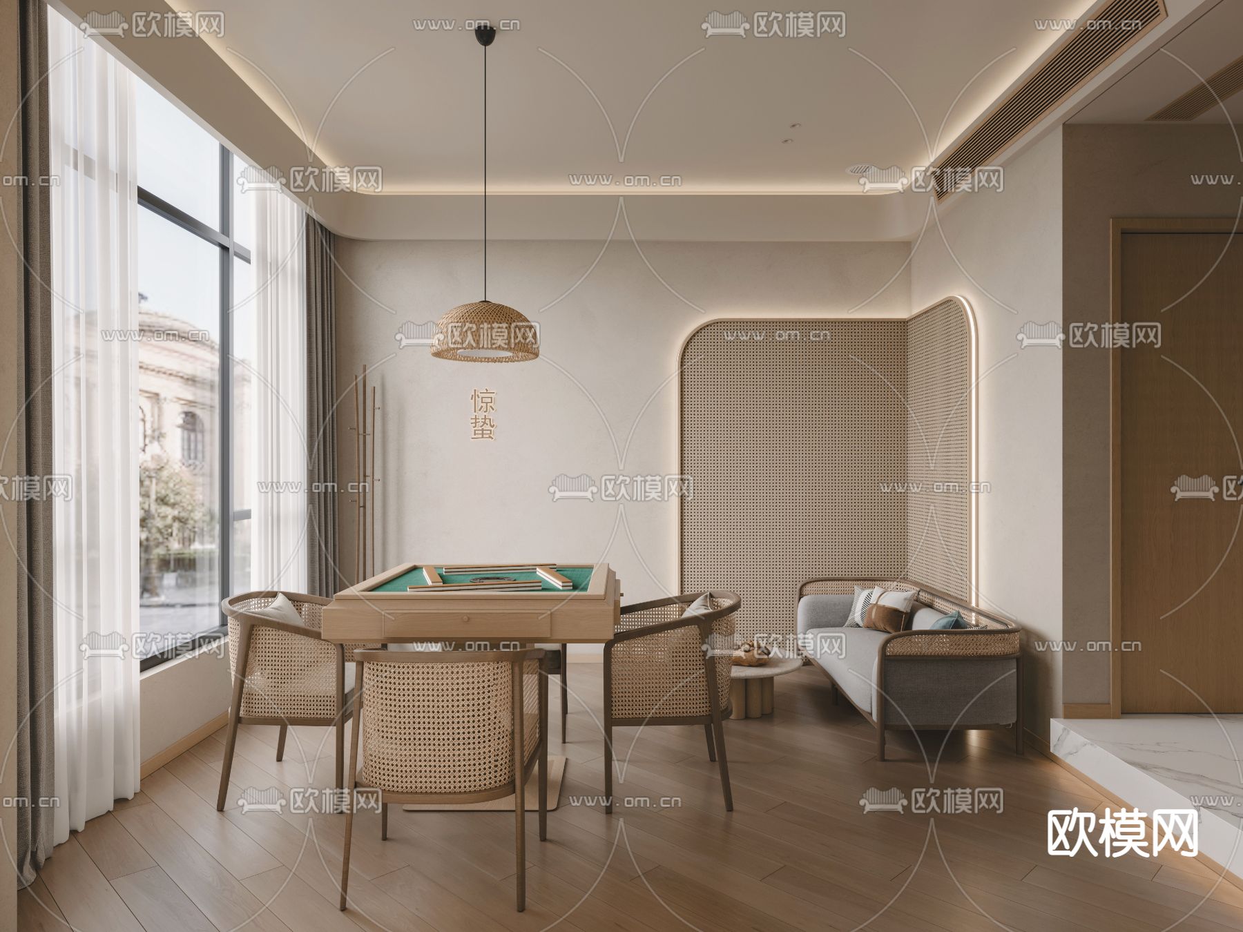 侘寂风棋牌室3d模型下载（渲染图1）
